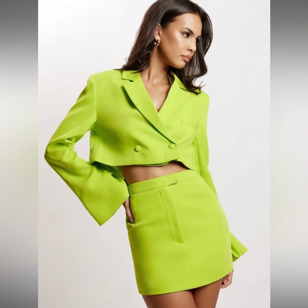 NEW Meshki Luella Women's Skirt Suit Cropped Blazers Mini Skirt Light Green Sz S